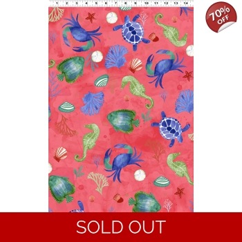 REMNANT - Clothworks - Sue Zipkin - Sanibel - Sealife - Raspberry - Fat Quarter